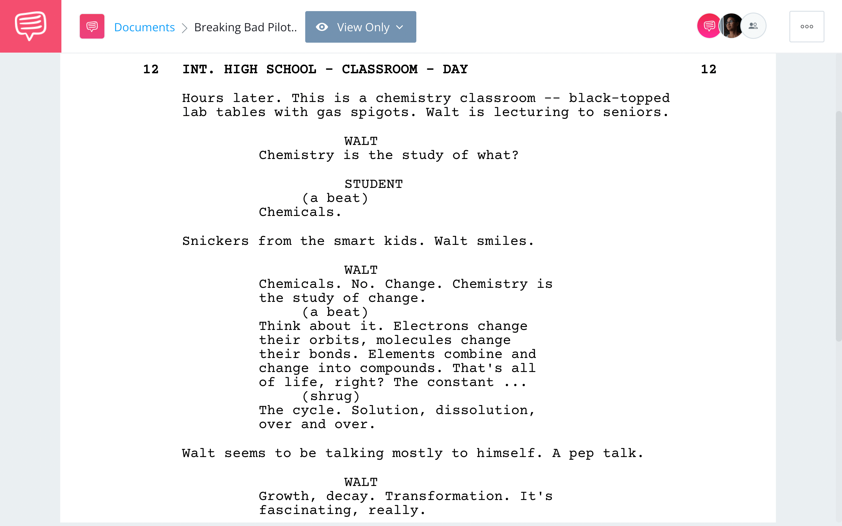 Breaking Bad Pilot Script Teardown Chemistry Class Scene StudioBinder Screenwriting Software