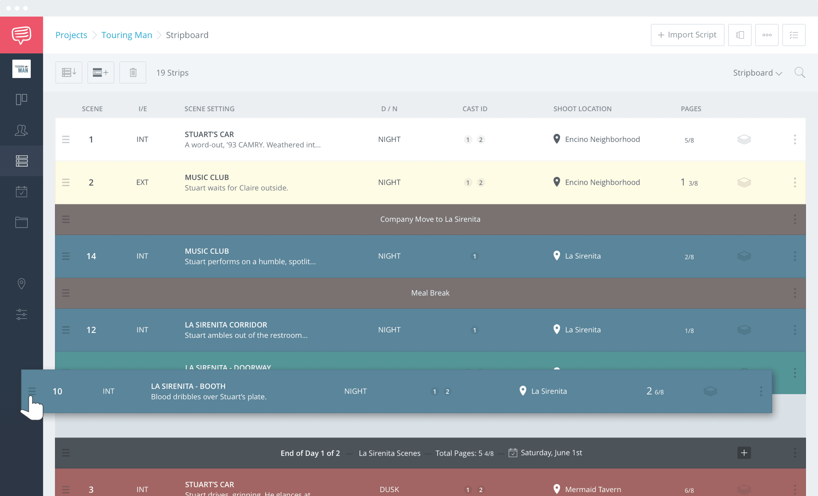 Film Production Stripboard - Shooting Schedule - Stripboard Example - StudioBinder Film Scheduling Software