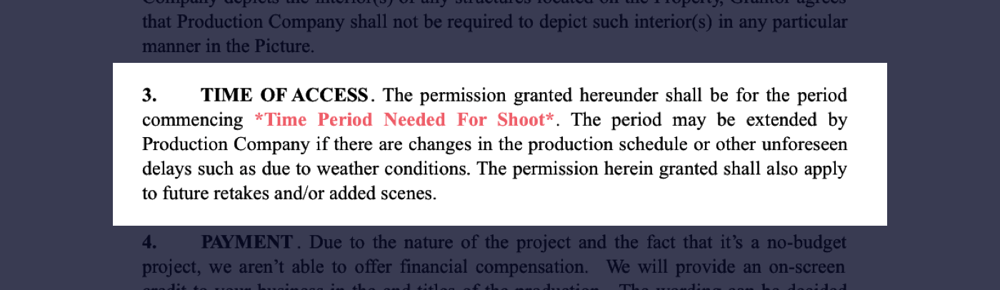 How to Secure Film Locations - Film Location Agreement - Time of Access